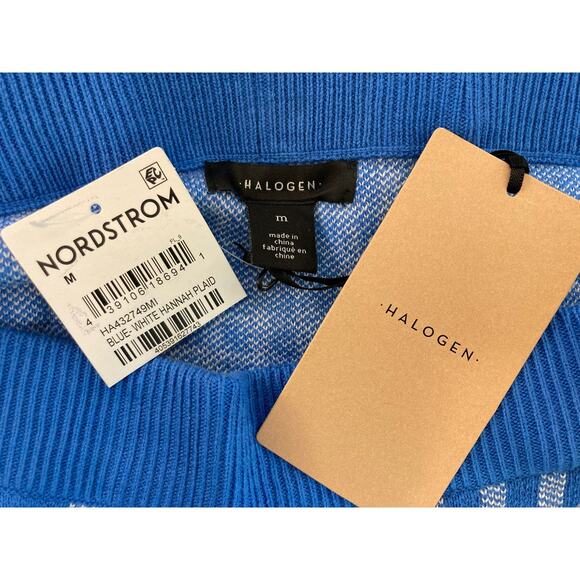 Halogen Pull On Straight Sweater Skirt Sz Medium in Blue White Hannah Plaid NWT - Picture 5 of 6